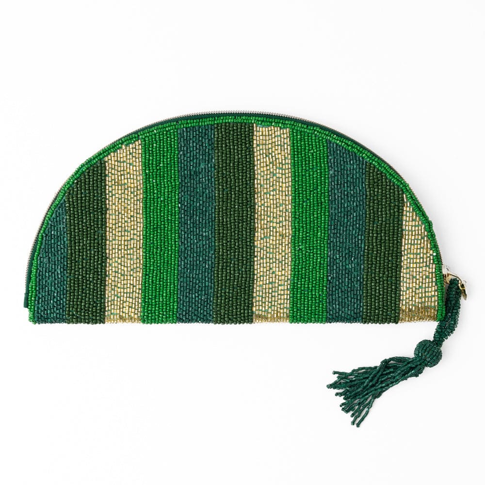 Leslie Vertical Stripes Beaded Half Circle Clutch Green Clutch