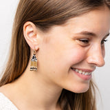 Leta Mini Gold Hoop Confetti Top And Stripe Short Fringe Earrings Black/White Fringe Earrings