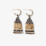 Leta Mini Gold Hoop Confetti Top And Stripe Short Fringe Earrings Black/White SHORT FRINGE