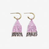 Leta Mini Gold Hoop Solid With Black/White Bottom Beaded Fringe Earrings Light Lavender