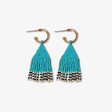 Leta Mini Gold Hoop Solid With Black/White Bottom Beaded Fringe Earrings Turquoise