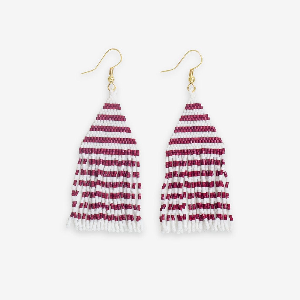 Lexie Game Day Horizontal Stripes Beaded Fringe Earrings Dark Red and ...