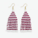 Lexie Game Day Horizontal Stripes Beaded Fringe Earrings Dark Red and White Fringe Earrings