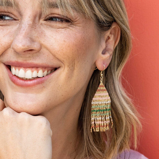 Lexie Horizontal Gold Lines Beaded Fringe Earrings Desert Earrings
