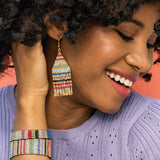 Lexie Horizontal Gold Lines Beaded Fringe Earrings Multicolor Earrings