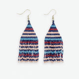 Lexie Horizontal Lines Beaded Fringe Earrings Navy + Silver SHORT FRINGE