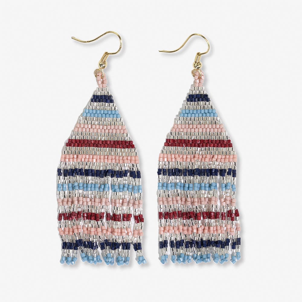 Lexie Horizontal Lines Beaded Fringe Earrings Silver SHORT FRINGE