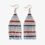 Lexie Horizontal Lines Beaded Fringe Earrings Silver SHORT FRINGE