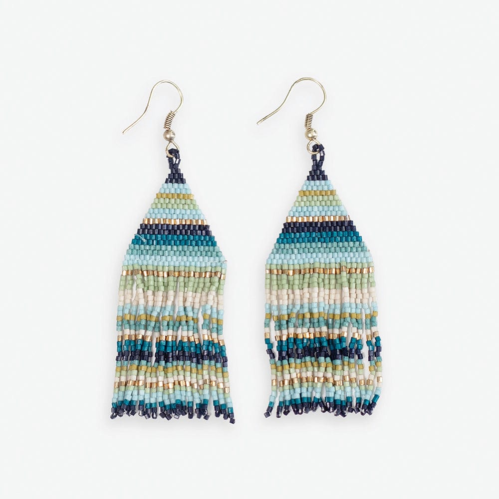 Lexie Horizontal Stripe Beaded Fringe Earrings Blue Earrings