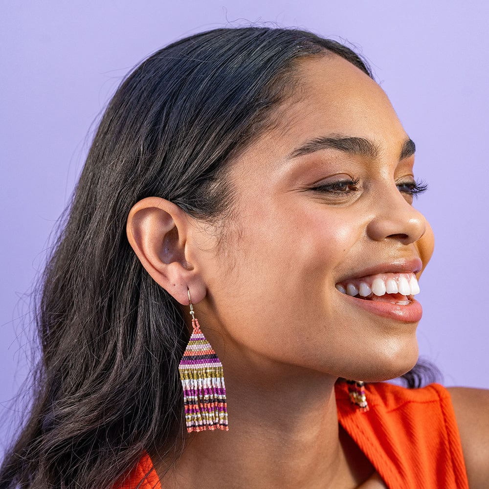 Lexie Horizontal Stripe Beaded Fringe Earrings Jaipur