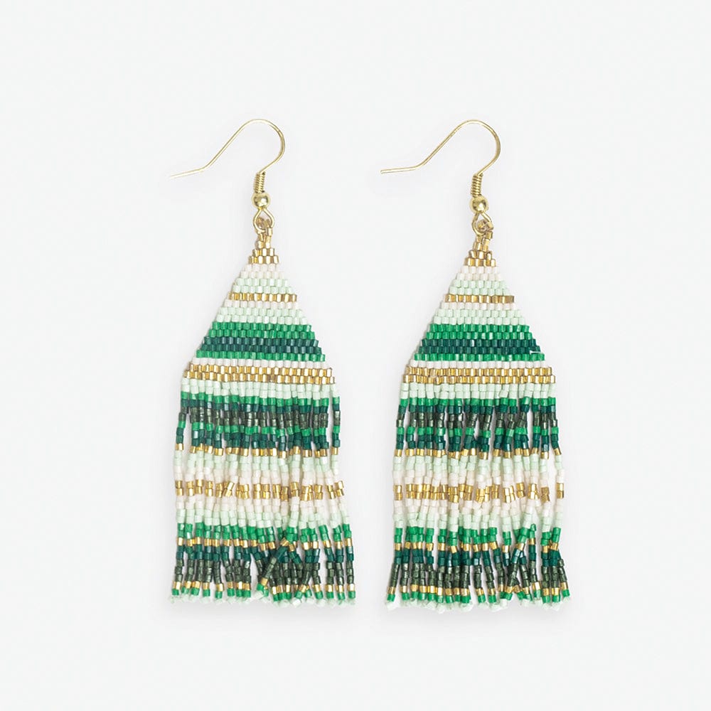 Lexie Horizontal Stripes Beaded Fringe Earrings Mixed Greens – INK ...