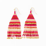 Lexie Horizontal Stripes Beaded Fringe Earrings Mixed Hot Pink Fringe