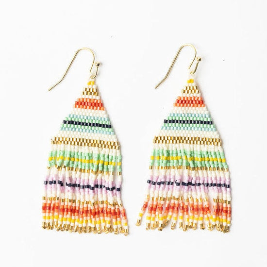 Lexie Horizontal Stripes Beaded Fringe Earrings Multi Fringe