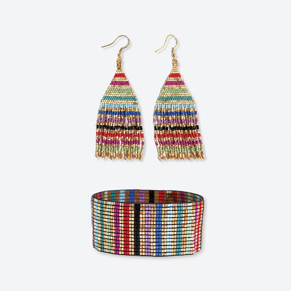 Lexie + Kenzie striped beaded earrings and bracelet set Multi-color gift set