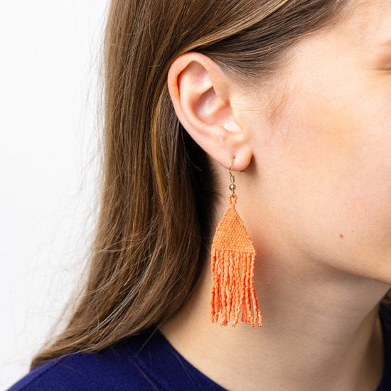 Lexie Solid Beaded Fringe Earrings Coral Fringe