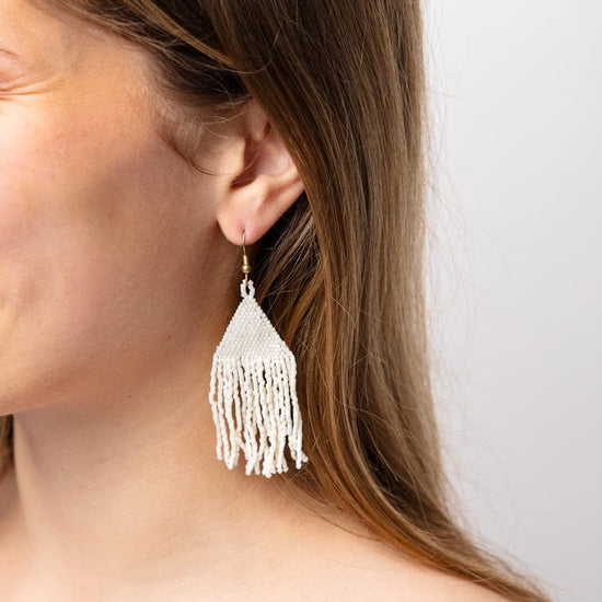 Lexie Solid Beaded Fringe Earrings Cream – INK+ALLOY, LLC