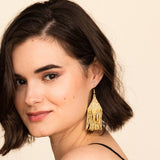 Lexie Solid Beaded Fringe Earrings Gold Fringe