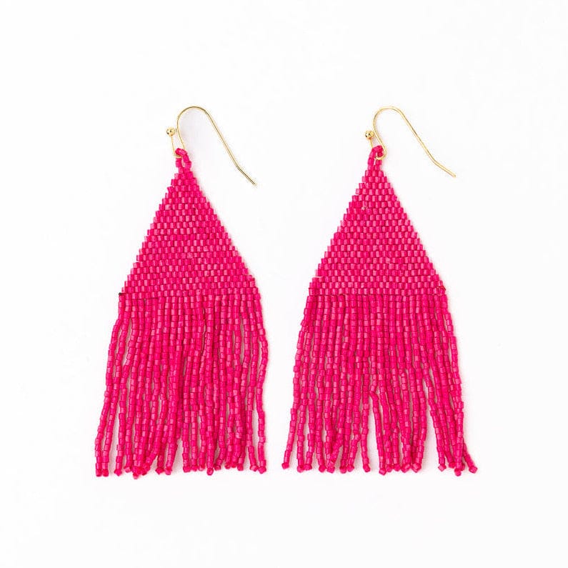 Lexie Solid Beaded Fringe Earrings Hot Pink Fringe
