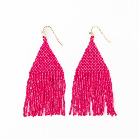 Lexie Solid Beaded Fringe Earrings Hot Pink Fringe