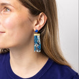 Lilah Semi-Precious Stone Post Beaded Fringe Earrings Blue Fringe