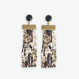 Lilah Semi-Precious Stone Post With Organic Shapes Beaded Fringe Earrings Black/White SHORT FRINGE