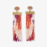Lilah Semi-Precious Stone Post With Organic Shapes Beaded Fringe Earrings Blush SHORT FRINGE