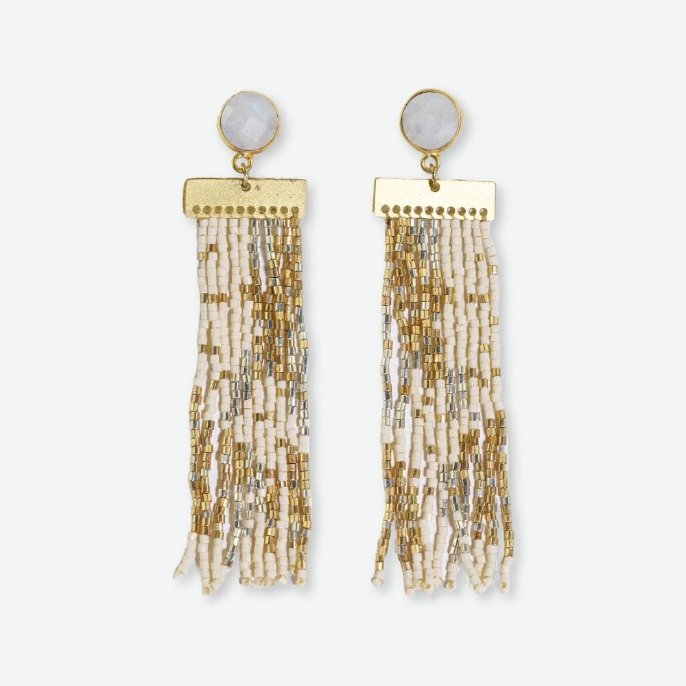 Lilah Semi-Precious Stone Post With Organic Shapes Beaded Fringe Earrings St. Moritz Fringe Earrings