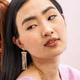 Lilah Semi-Precious Stone Post With Organic Shapes Beaded Fringe Earrings St. Moritz Fringe Earrings