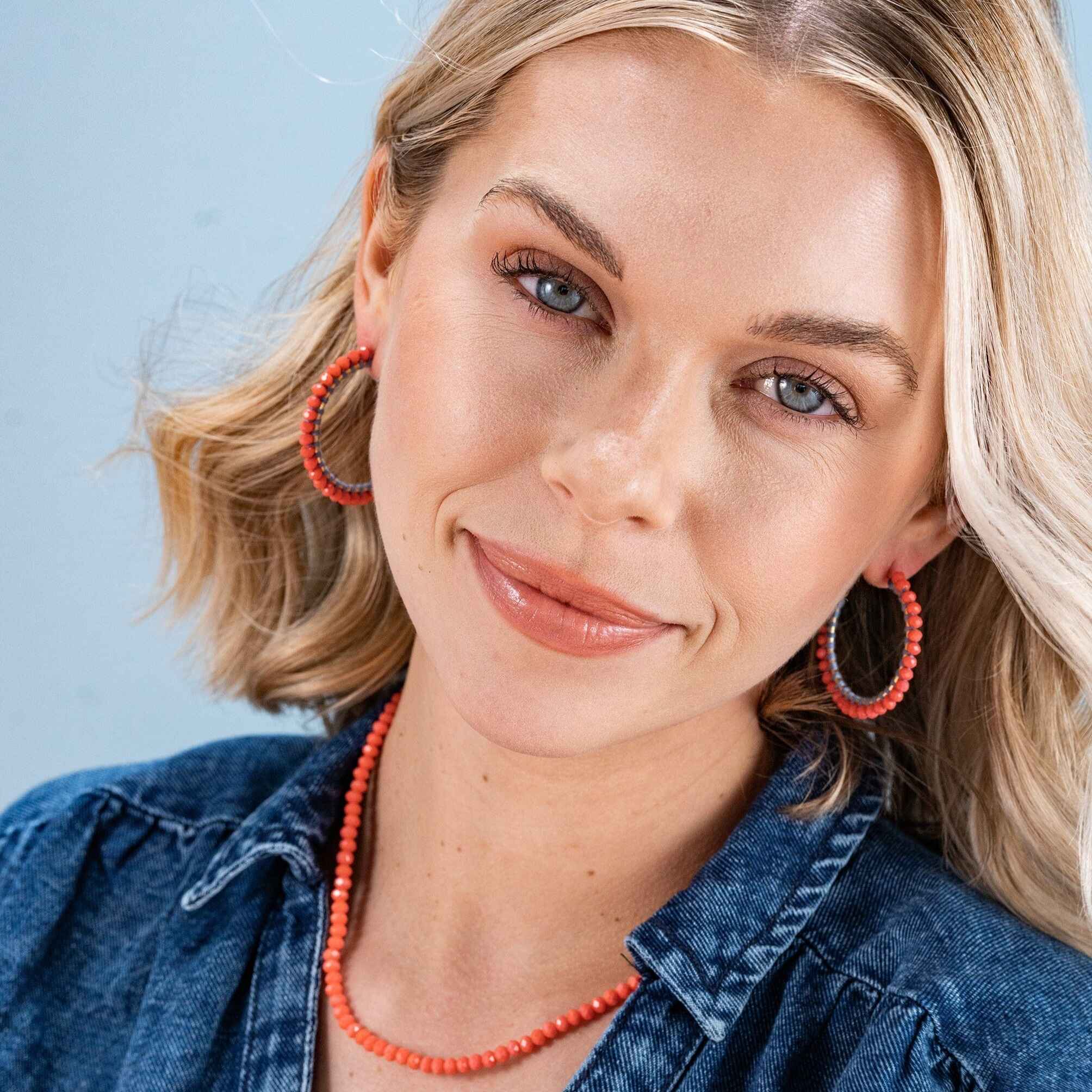 Lillian Crystal Threaded Beads Hoop Emerald Hoops