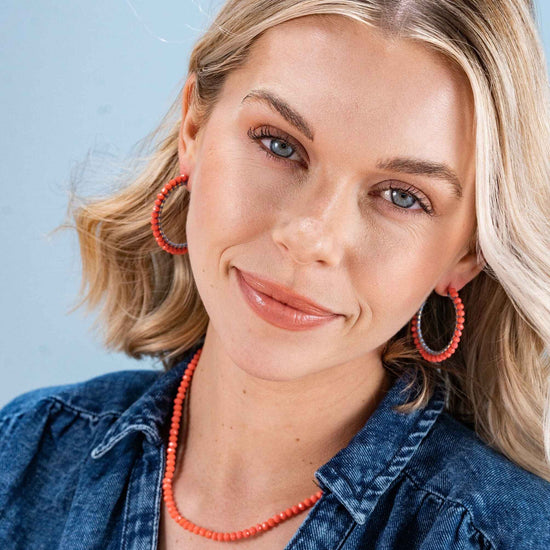 Lillian Crystal Threaded Beads Hoop Emerald Hoops