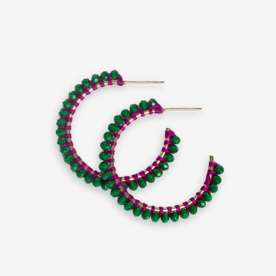 Lillian Crystal Threaded Beads Hoop Emerald SMALL HOOP