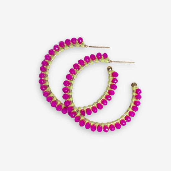 Lillian Crystal Threaded Beads Hoop Hot Pink SMALL HOOP