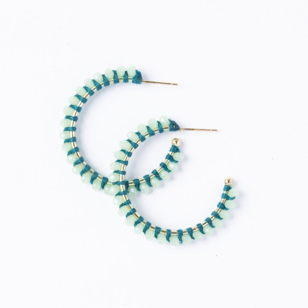 Lillian Crystal Threaded Beads Hoop Mint Hoops