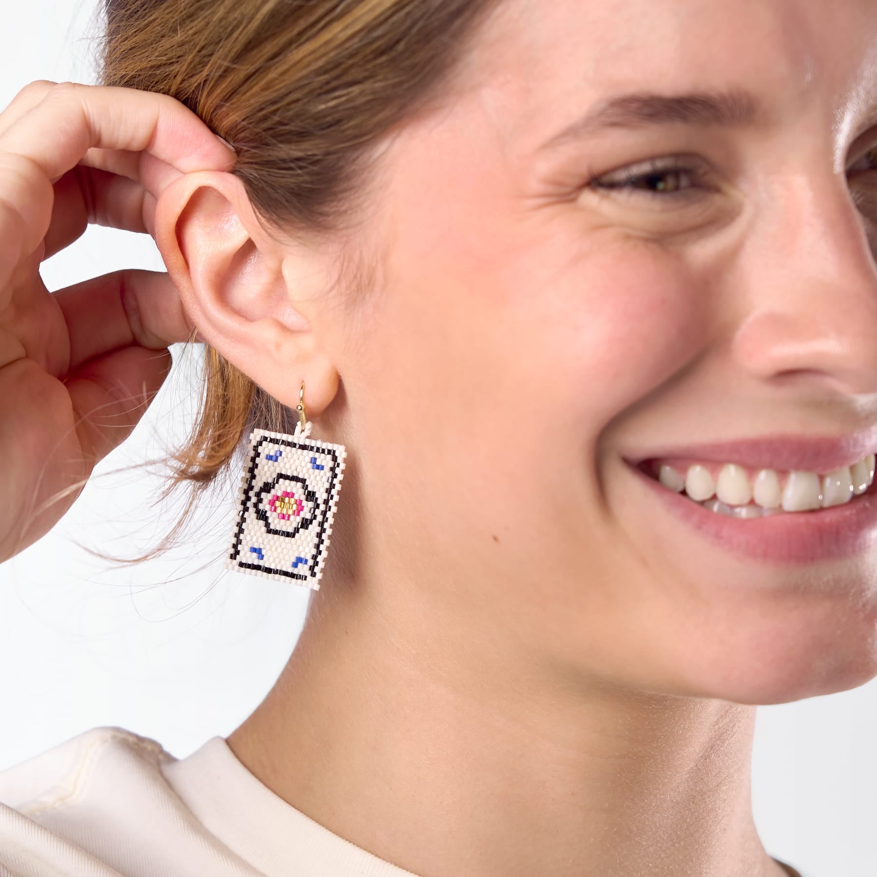 Lily Beaded Mahjong Earrings Circle Dangle