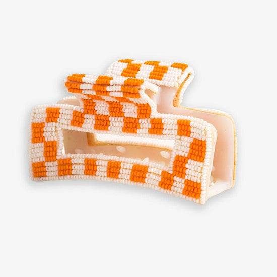 Lola Game Day Checked Beaded Hair Claw Clip Orange and White