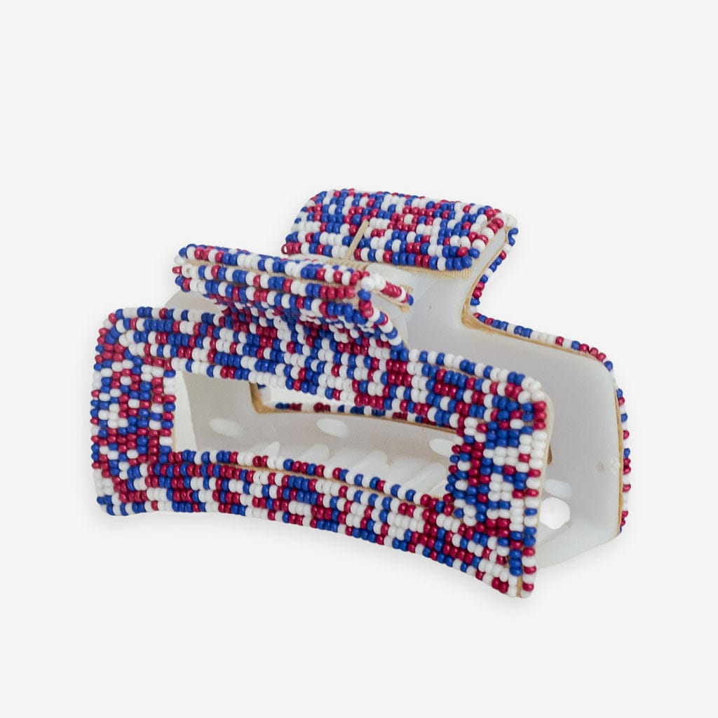Lola Game Day Confetti Beaded Hair Claw Clip Red White and Blue