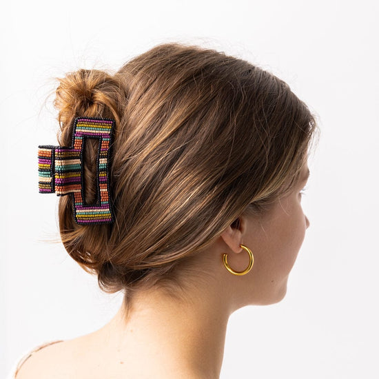 Lola Stripes Beaded Hair Claw Clip Jewel Tone