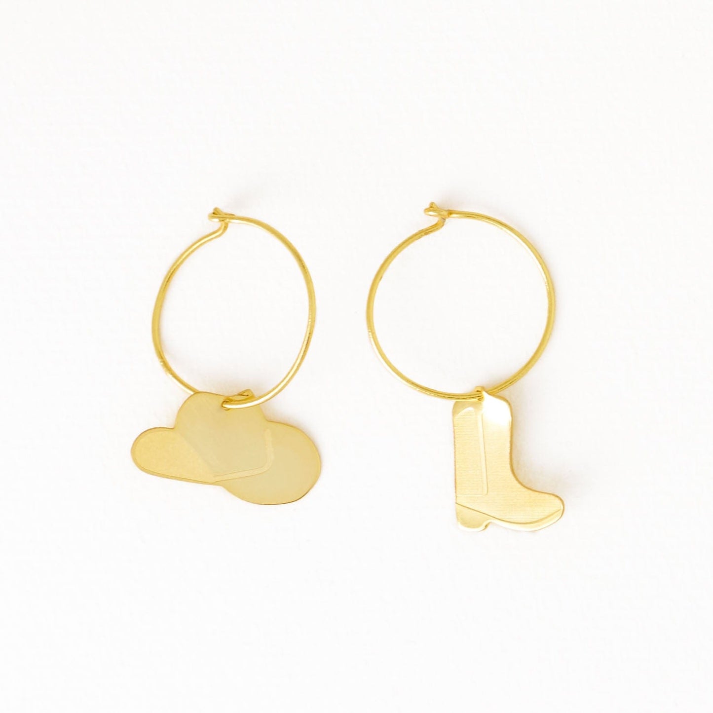 Loretta Western Boot + Hat Hoop Earrings Brass Hoop