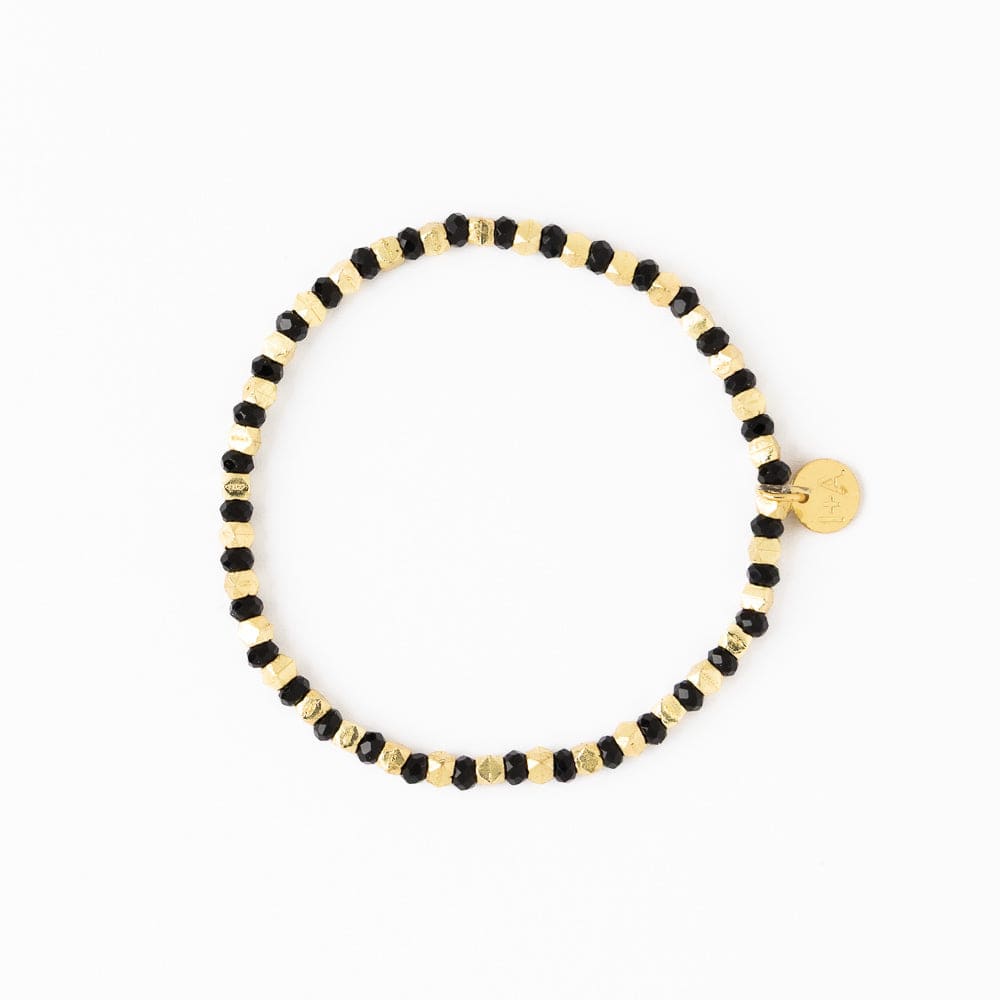 Louise Crystal Stretch Bracelet Black + Gold Stretch