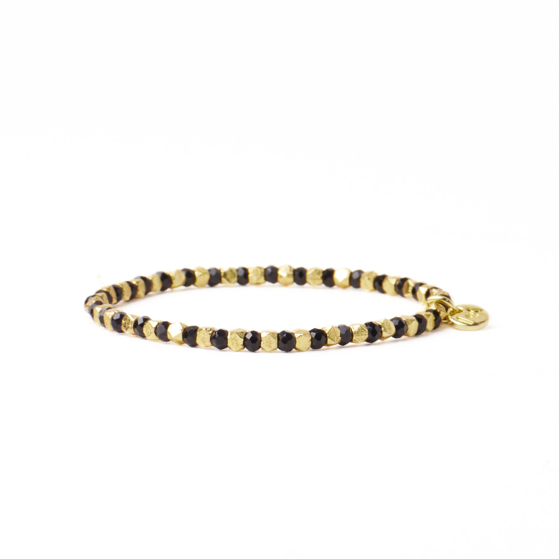 Louise Crystal Stretch Bracelet Black + Gold Stretch