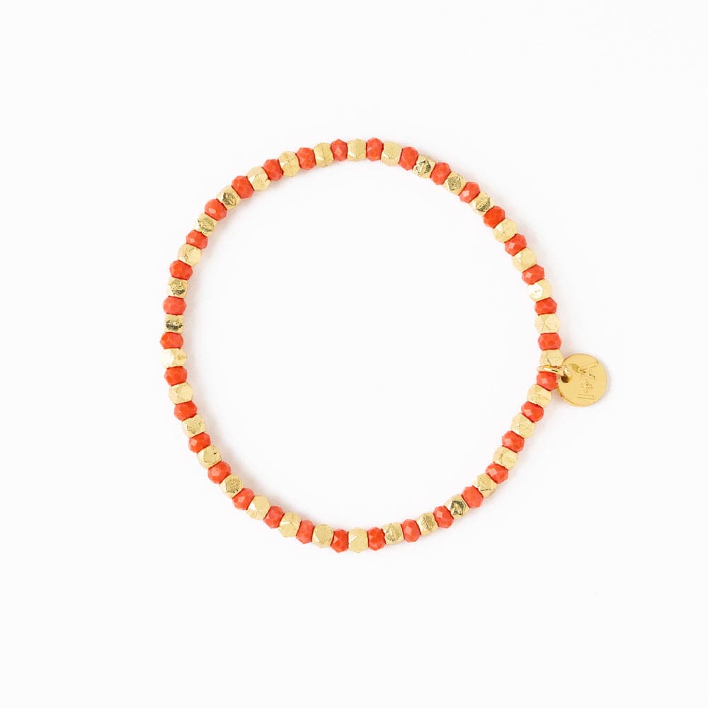 Louise Crystal Stretch Bracelet Coral + Gold Stretch
