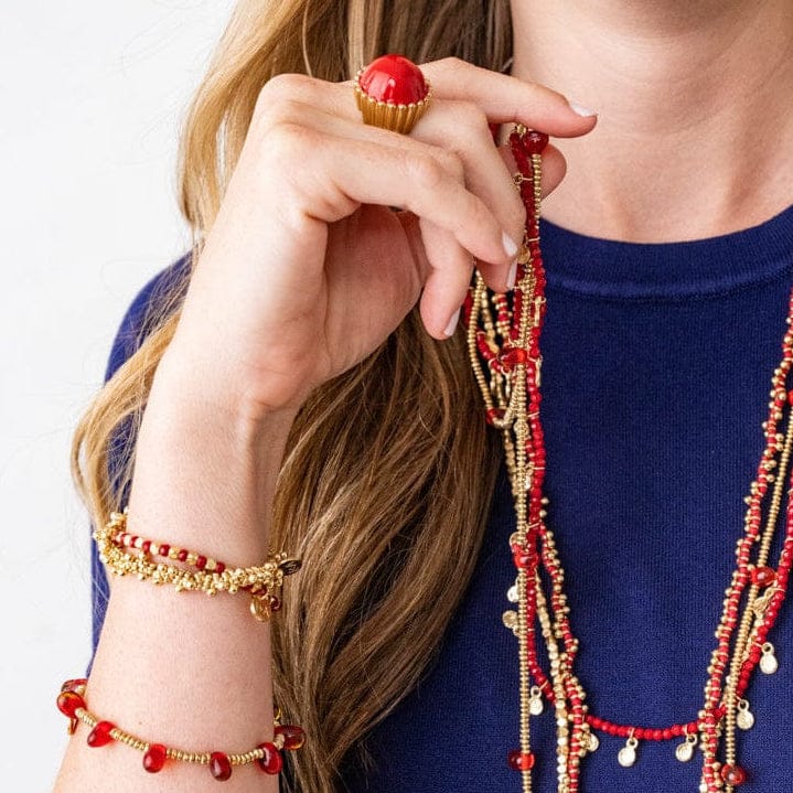 Louise Crystal Stretch Bracelet Coral + Gold Stretch