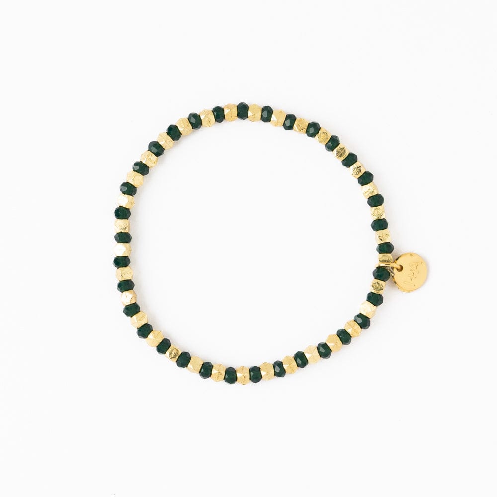 Louise Crystal Stretch Bracelet Green + Gold Stretch
