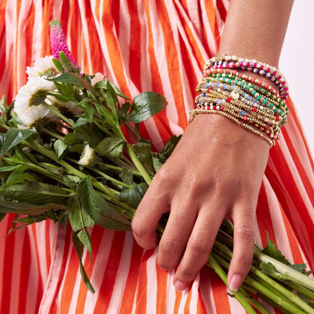 Louise Crystal Stretch Bracelet Hot Pink + Gold Stretch