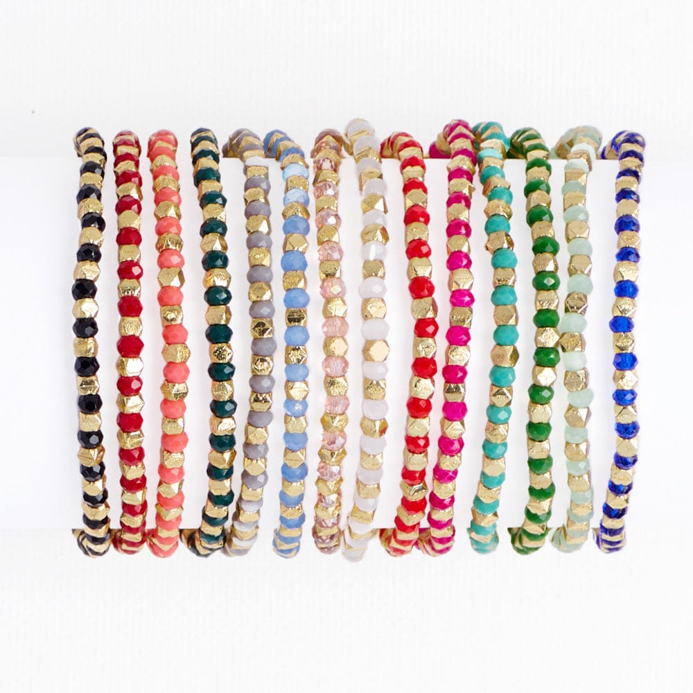 Louise Crystal Stretch Bracelet Kelly Green + Gold Stretch