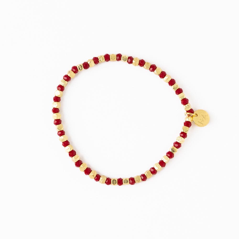 Louise Crystal Stretch Bracelet Red + Gold Stretch