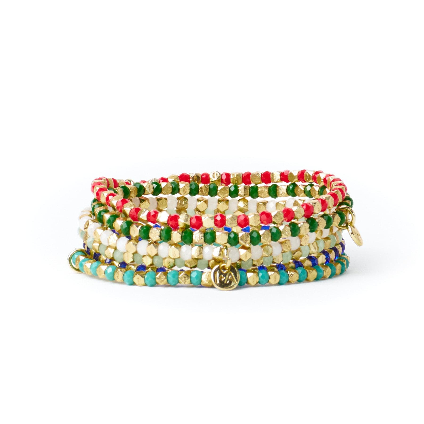 Louise Crystal Stretch Bracelet Teal + Gold Stretch