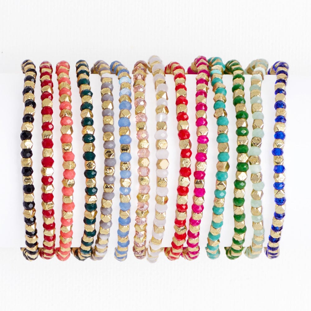 Louise Crystal Stretch Bracelet Teal + Gold Stretch