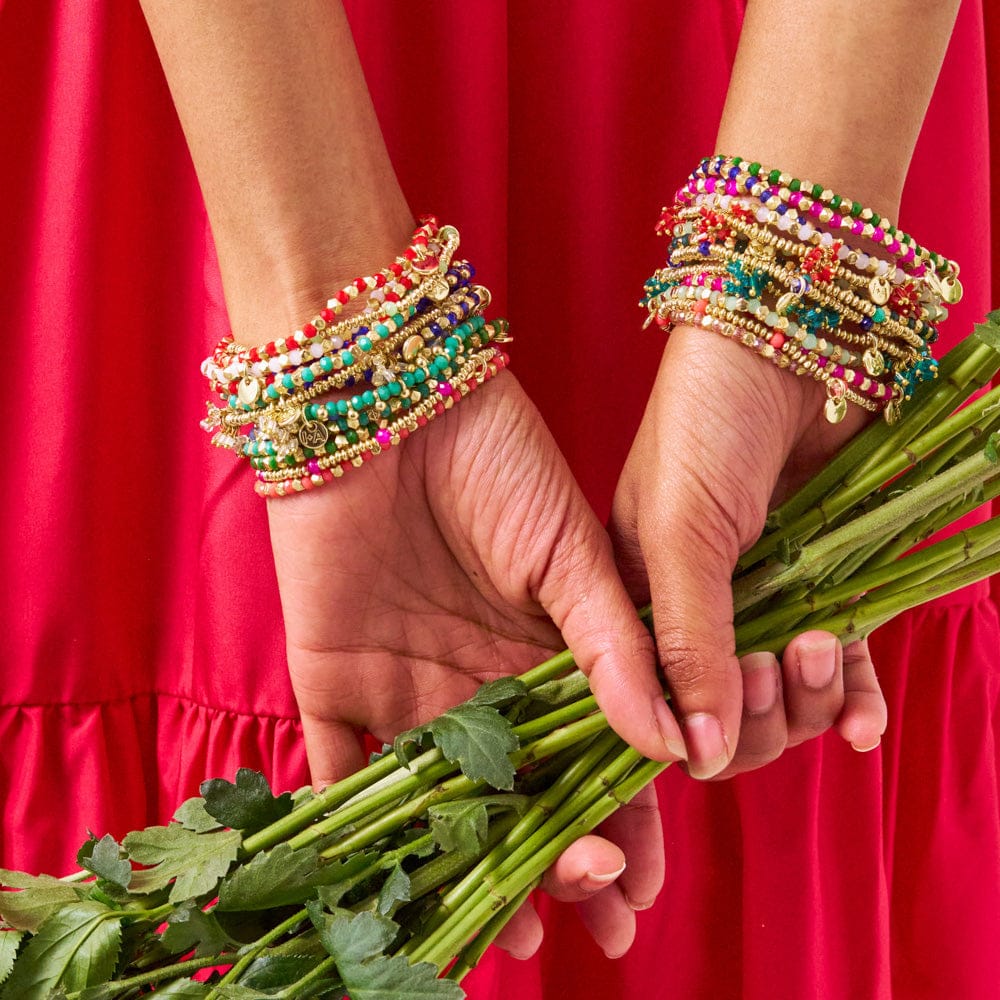 Louise Crystal Stretch Bracelet Tomato + Gold Stretch