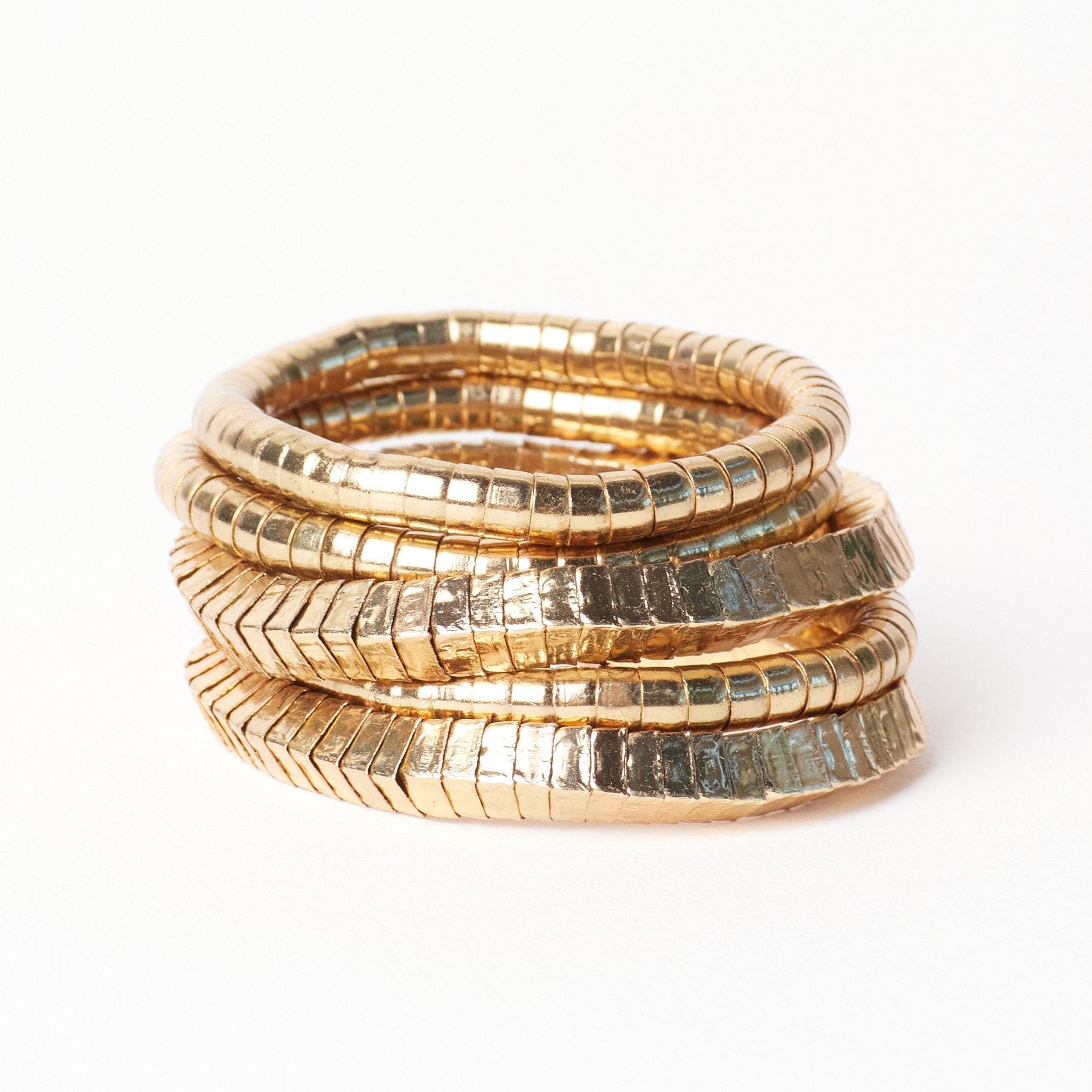 Lucille Round + Square Bead Stretch Bracelets Brass Set of 5 Bracelet